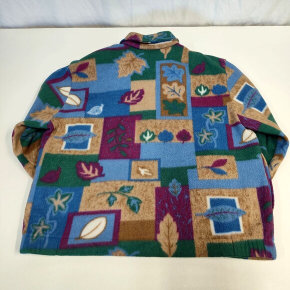 Teddi Petite XL Fleece Jacket Multicolored Leaf & Geometric Pattern Shoulder Pad - Picture 7 of 10